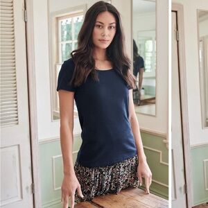 Quince Cotton Modal Scoop Neck Tee in Navy